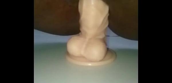  Close up black pussy dildoed